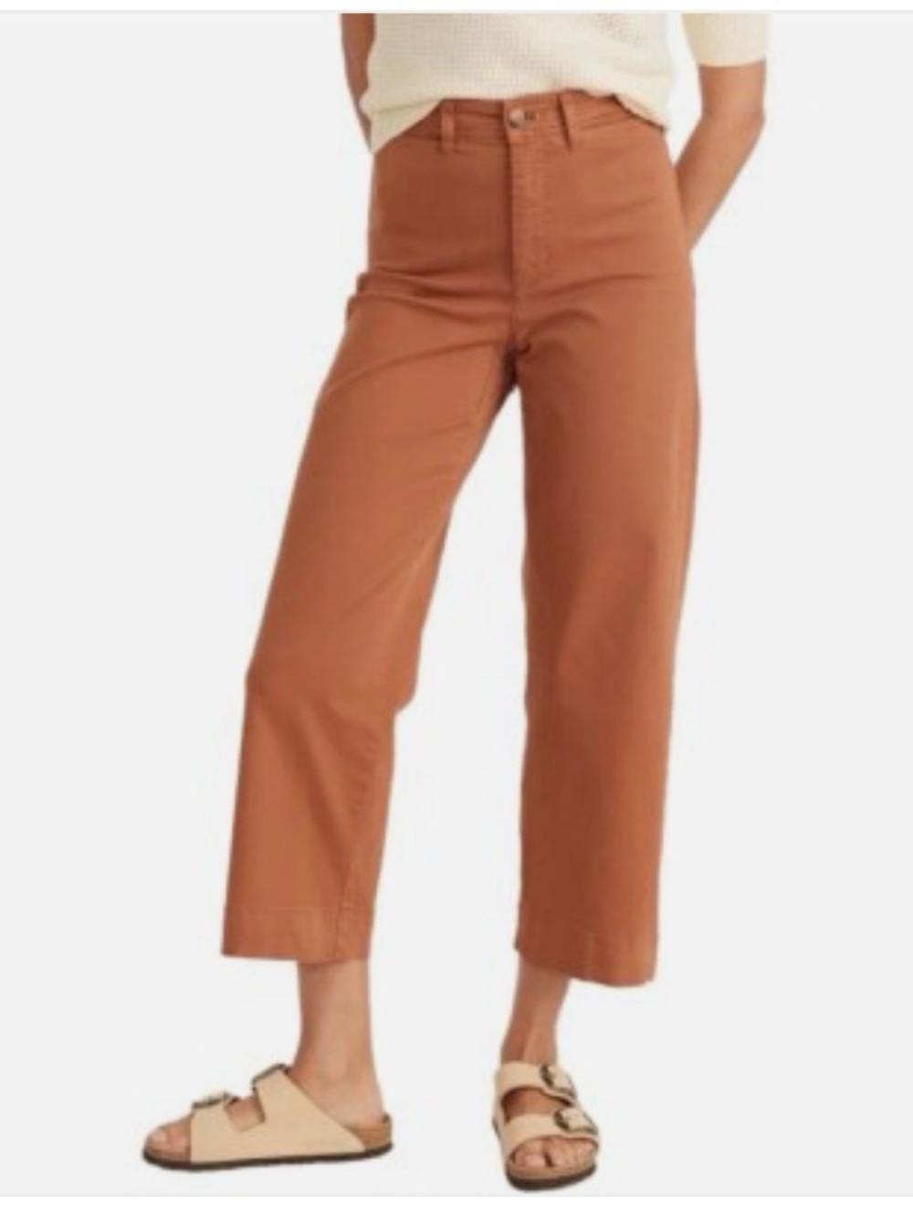 High-Waist Wide Leg Crop Pants — Rust
